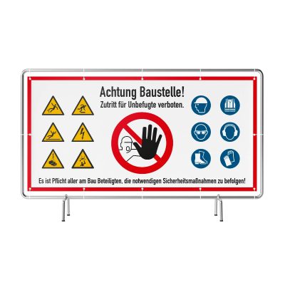 Achtung Baustelle - Zutritt Verboten mit Warnzeichen Banner